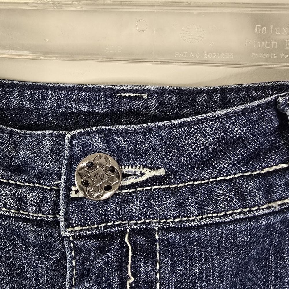 Harley Davidson Midrise Bootcut Distressed Denim Jeans Embroidered Pockets 14 - Picture 6 of 16